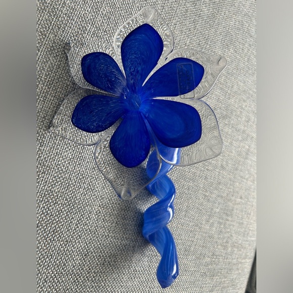 Vintage Murano Italy Hand Blown Art Glass Blue Flower  Twisted Stem - Picture 7 of 15